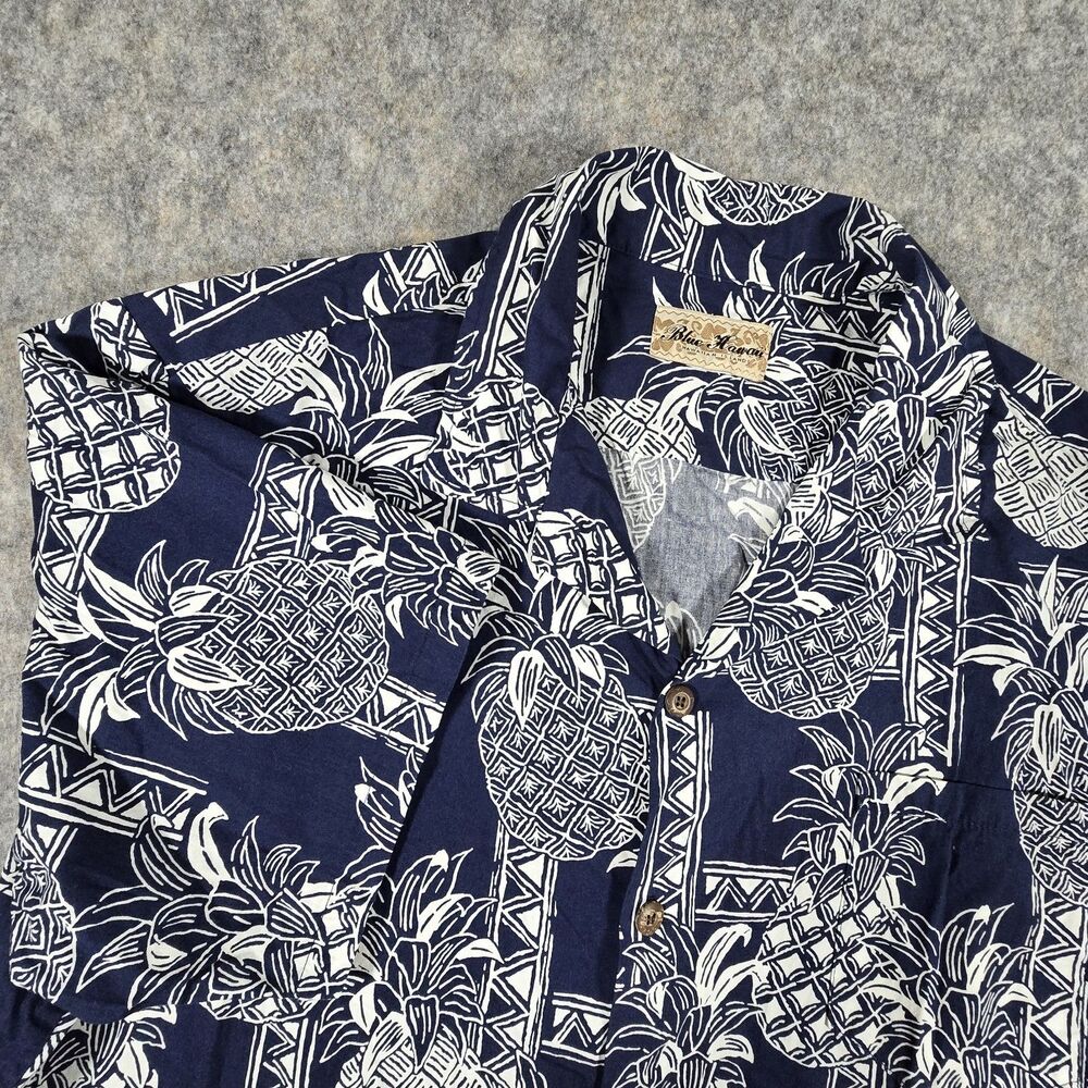 Blue Hawaii Cotton Shirt Mens Size 2XL Short Sleeve Navy Blue Pineapple Tropical